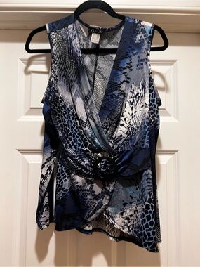 VENUS Blue and White Snake-Print Faux-Wrap Camisole with Buckle